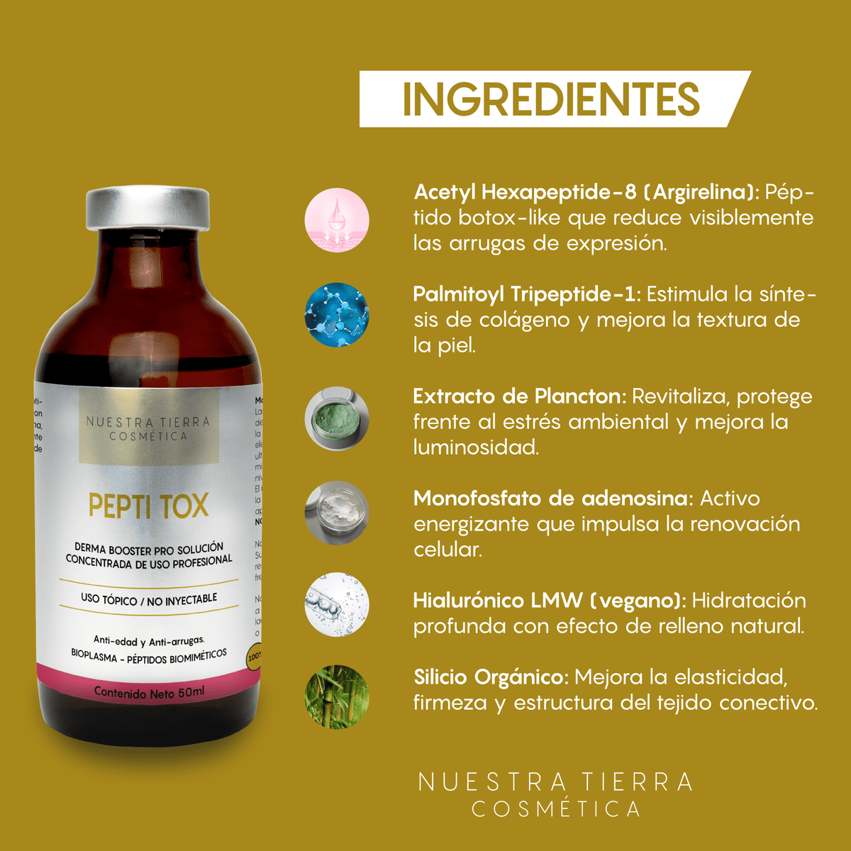 Pepti Tox Solucion Concentrada Anti - arrugas efecto Btox Vial - Nuestra Tierra Cosmética Ancestral