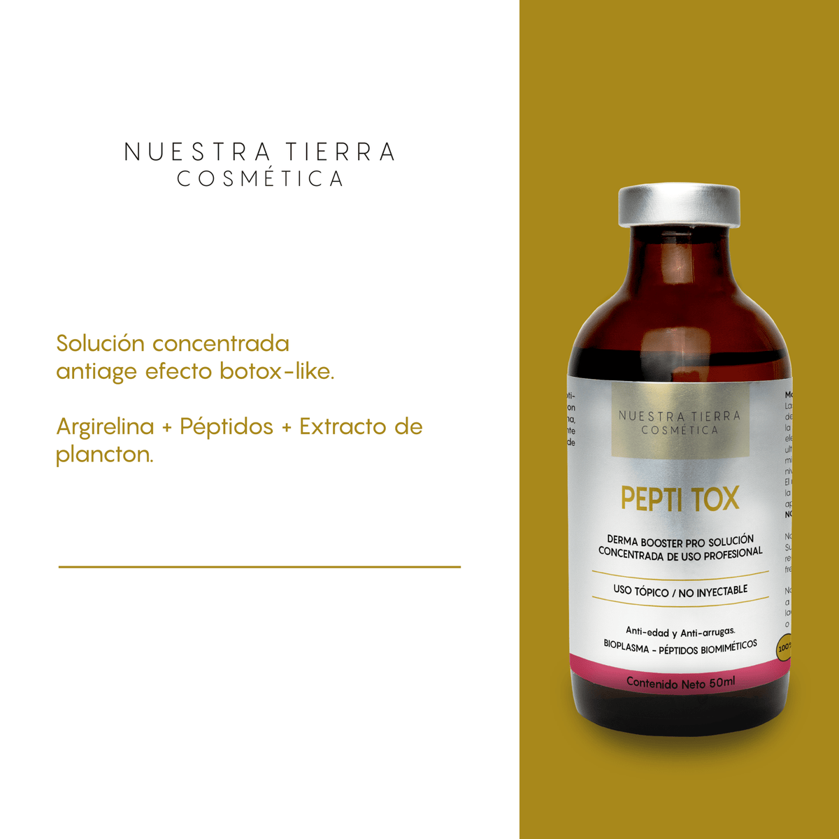 Pepti Tox Solucion Concentrada Anti - arrugas efecto Btox Vial - Nuestra Tierra Cosmética Ancestral