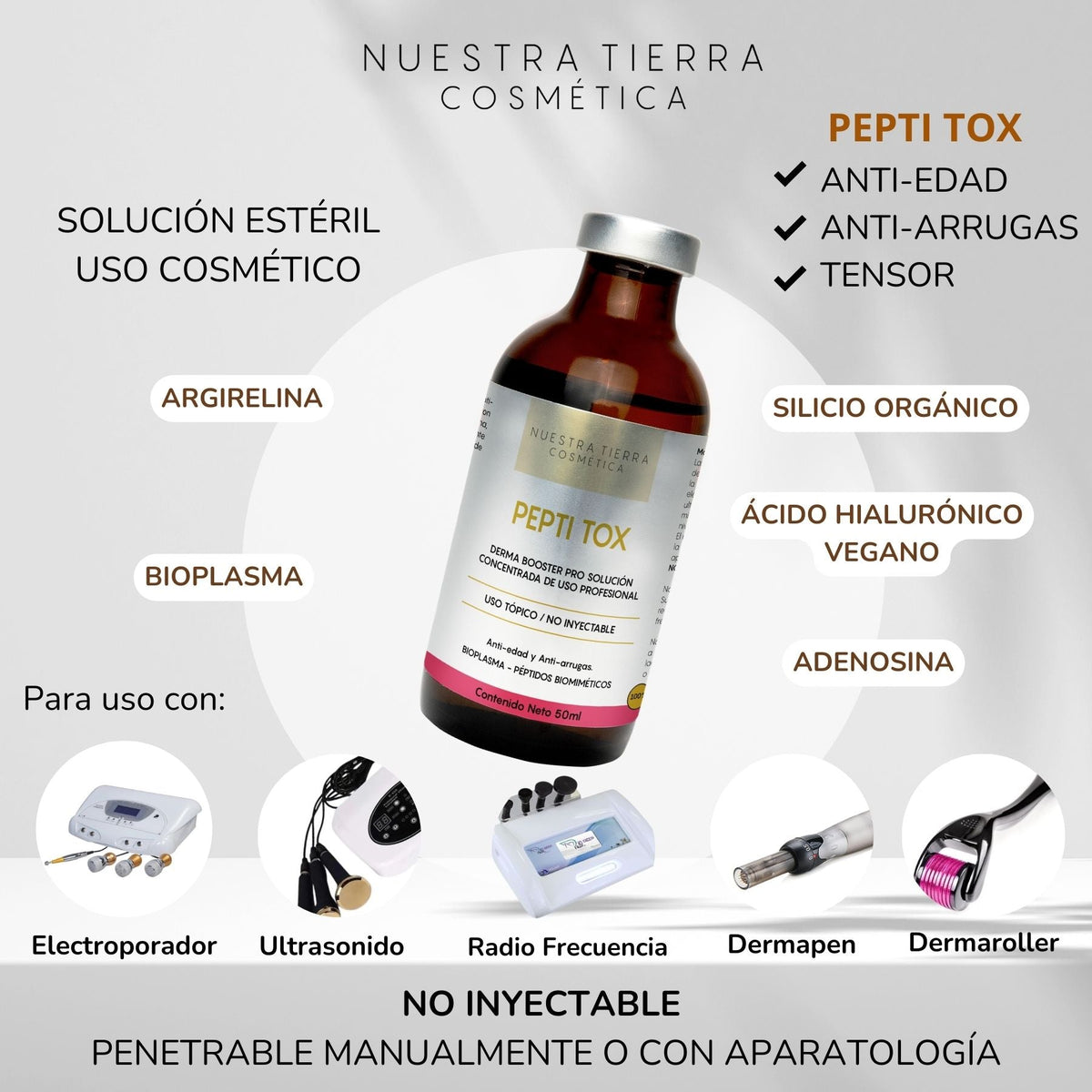 Pepti Tox Solucion Concentrada Anti - arrugas efecto Btox Vial - Nuestra Tierra Cosmética Ancestral