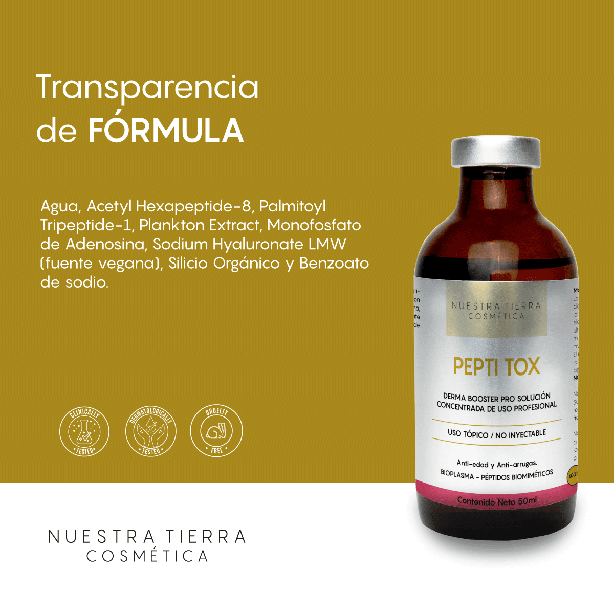 Pepti Tox Solucion Concentrada Anti - arrugas efecto Btox Vial - Nuestra Tierra Cosmética Ancestral