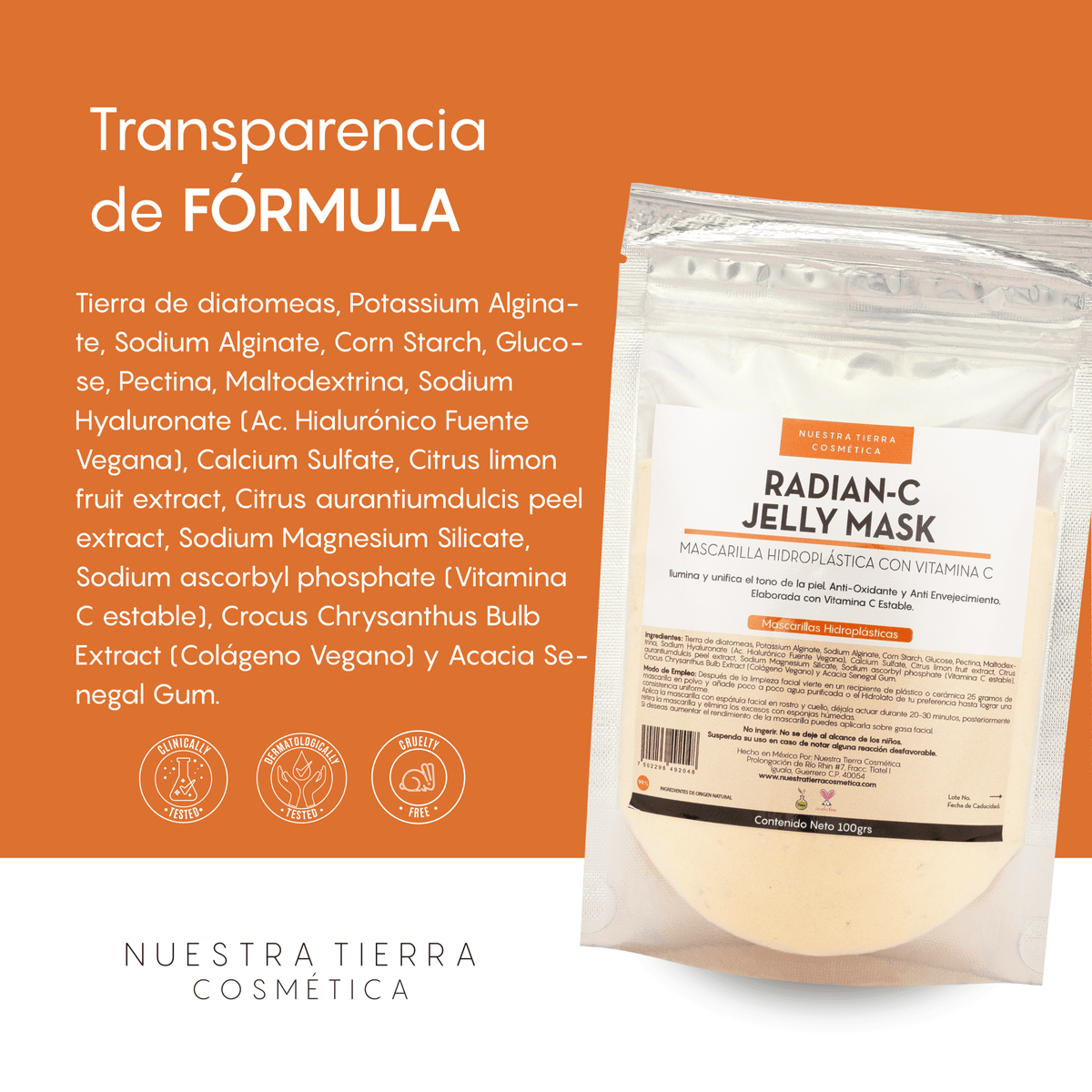 Radian - C Mascarilla Hidro - Plastica con Vitamina C estable Ilumina y unifica el tono de la piel - Nuestra Tierra Cosmética Ancestral