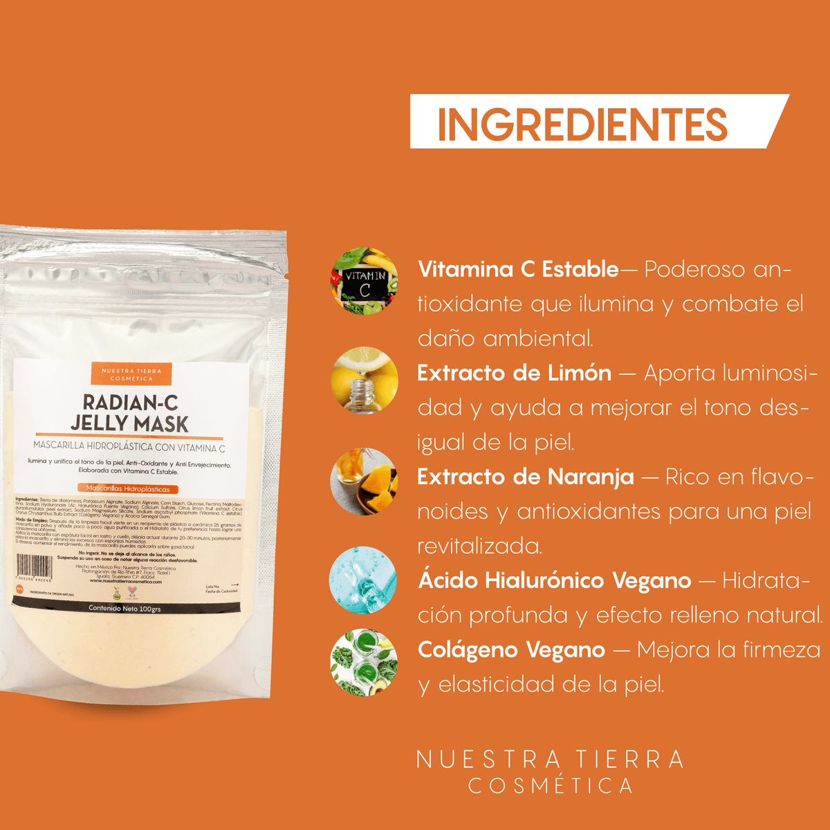 Radian - C Mascarilla Hidro - Plastica con Vitamina C estable Ilumina y unifica el tono de la piel - Nuestra Tierra Cosmética Ancestral