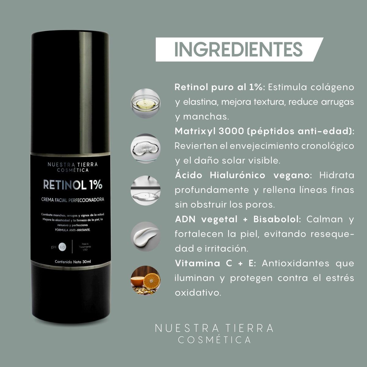 Retinol 1% Crema Facial Perfecccionadora - Nuestra Tierra Cosmética Ancestral