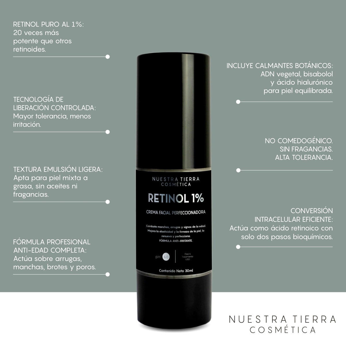 Retinol 1% Crema Facial Perfecccionadora - Nuestra Tierra Cosmética Ancestral
