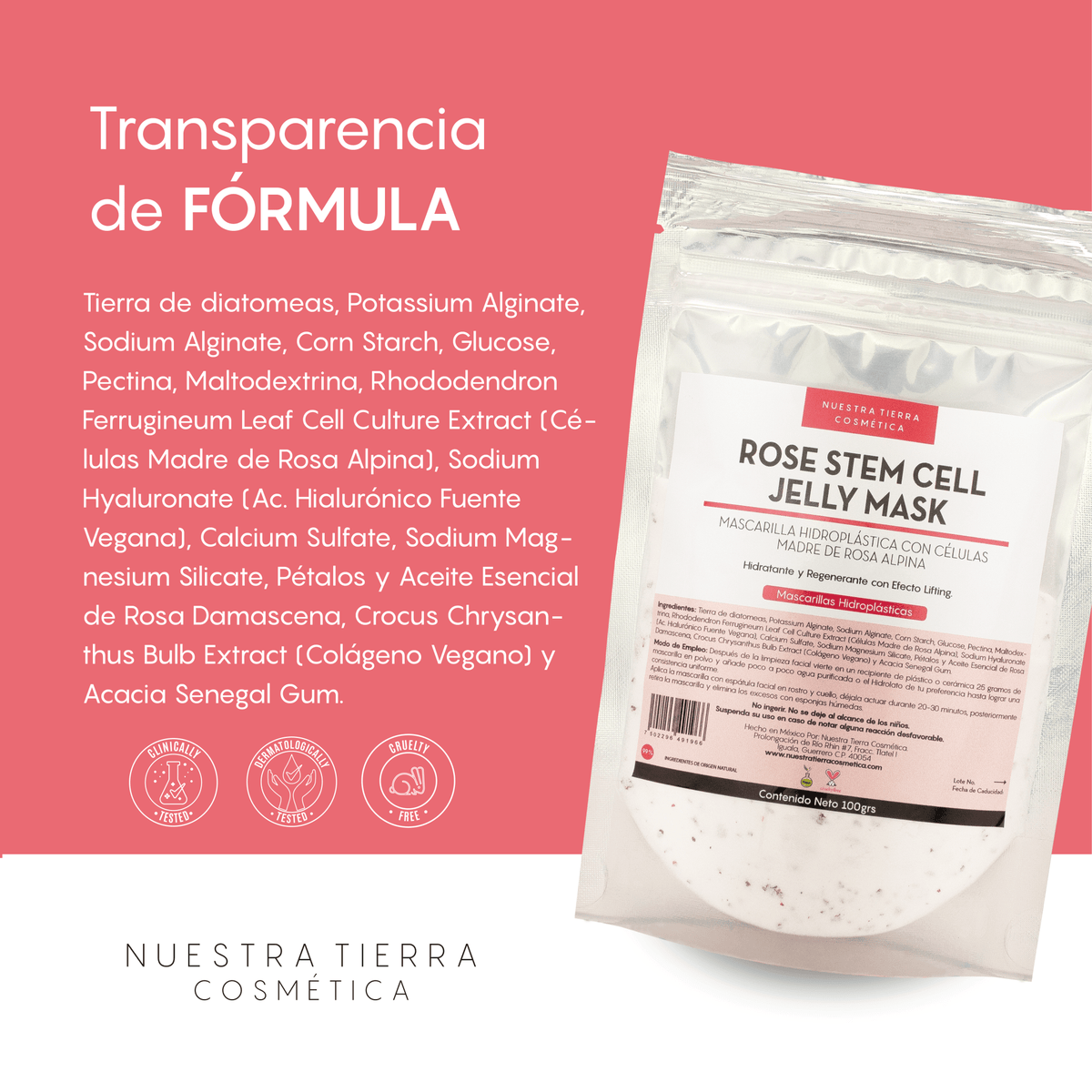 Rose Stem Cell Mascarilla Hidro - Plastica Efecto Lifting Anti - Edad Jelly Mask - Nuestra Tierra Cosmética Ancestral