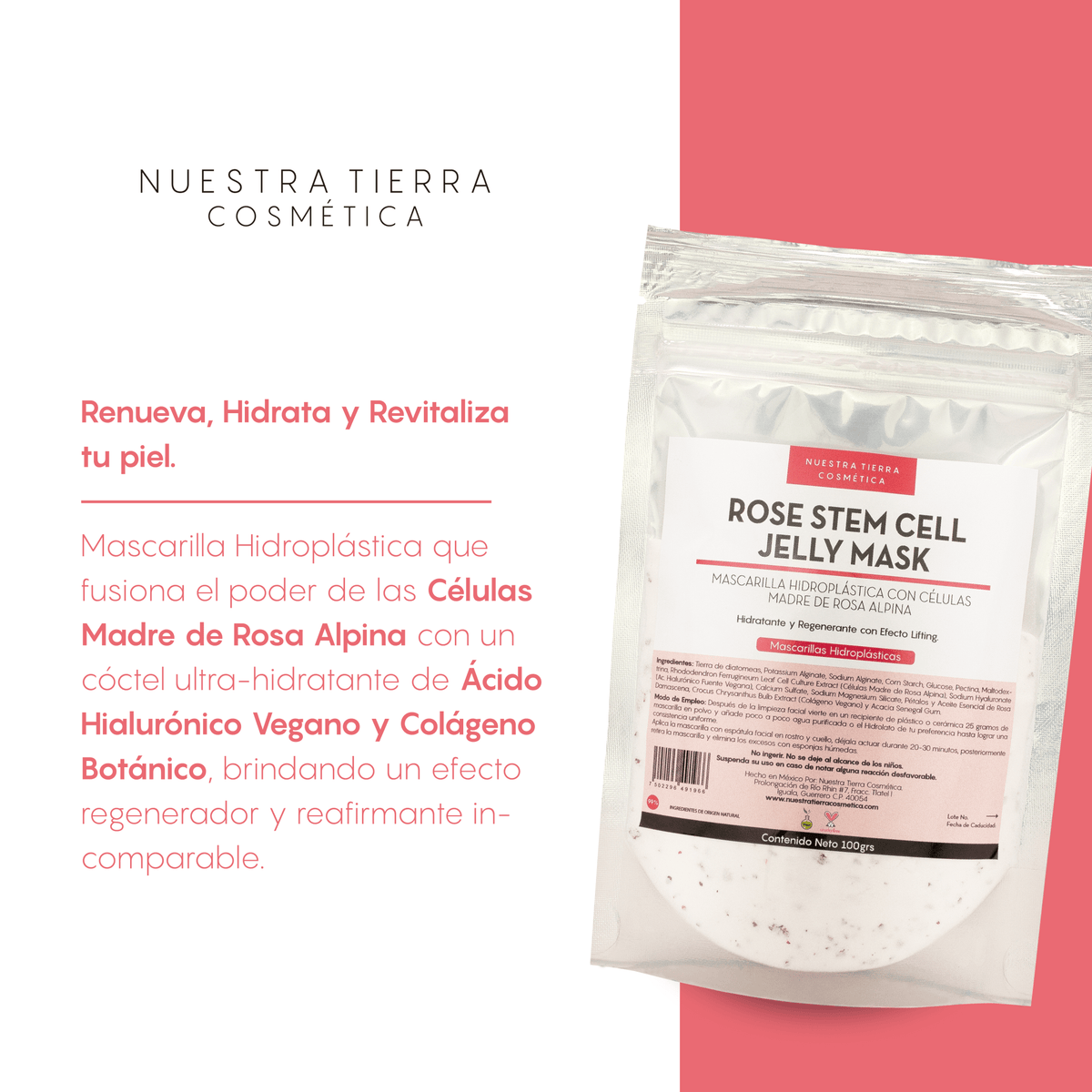 Rose Stem Cell Mascarilla Hidro - Plastica Efecto Lifting Anti - Edad Jelly Mask - Nuestra Tierra Cosmética Ancestral