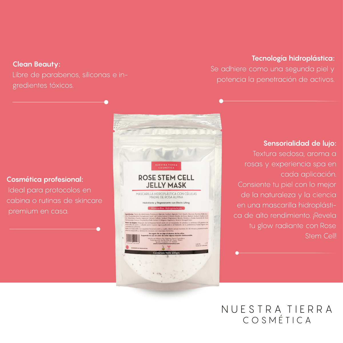 Rose Stem Cell Mascarilla Hidro - Plastica Efecto Lifting Anti - Edad Jelly Mask - Nuestra Tierra Cosmética Ancestral
