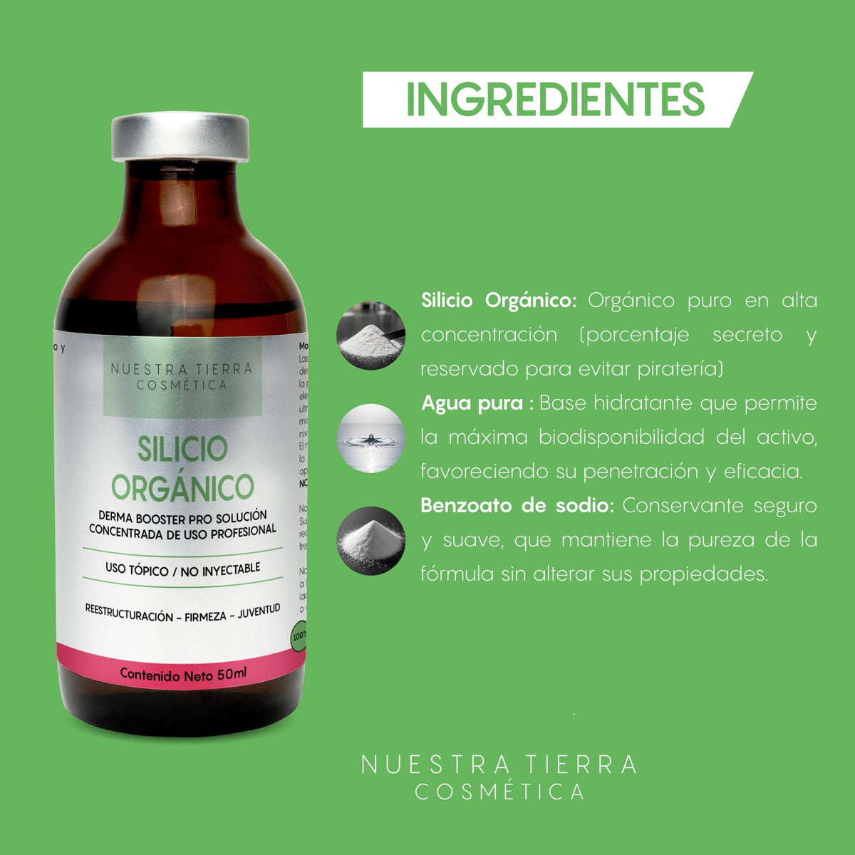 Silicio Organico Solucion Concentrada Vial - Nuestra Tierra Cosmética Ancestral