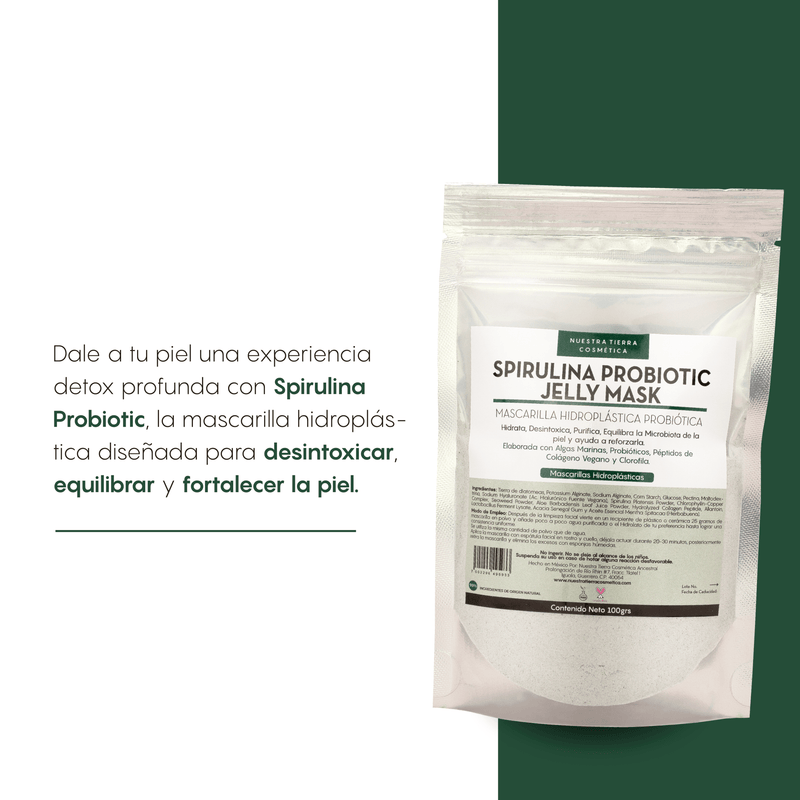 Spirulina Probiotic Jelly Mask - Mascarilla Hidroplastica con Spirulina y Probioticos - Nuestra Tierra Cosmética Ancestral