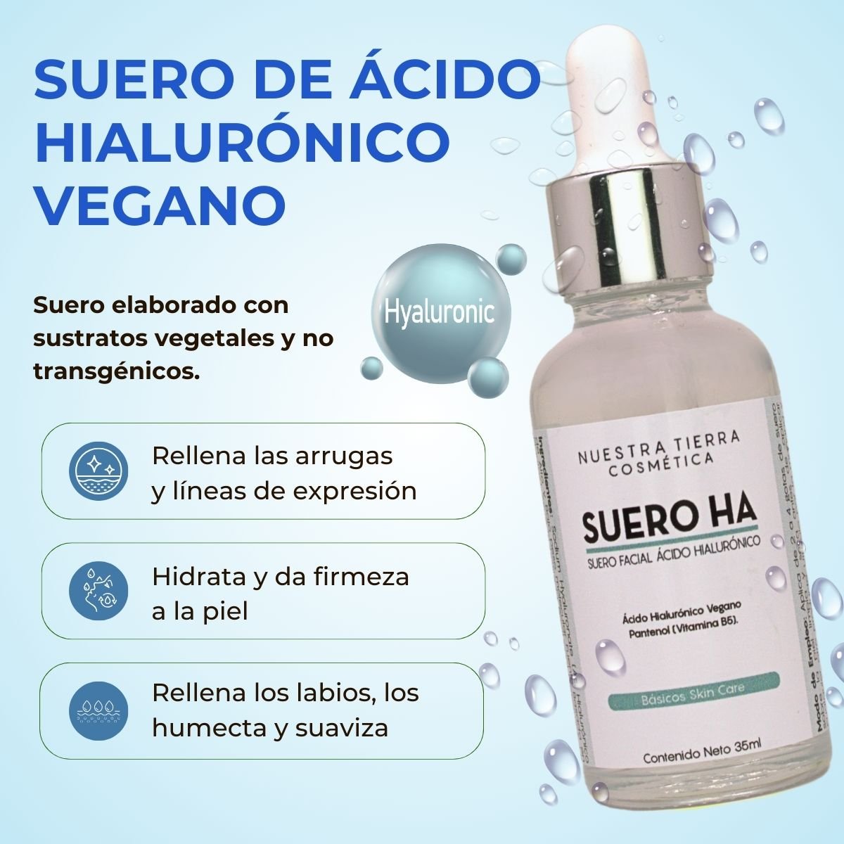Suero De Acido Hialuronico Vegano Hidratante Anti - arrugas - Nuestra Tierra Cosmética Ancestral