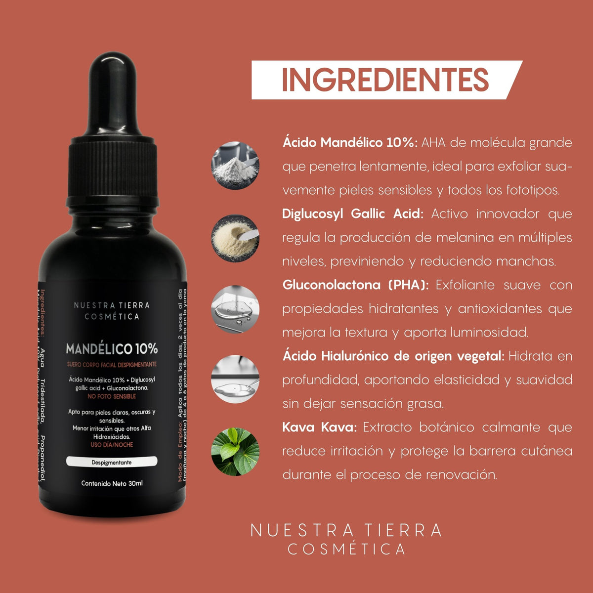 Suero de Acido Mandelico 10% - Nuestra Tierra Cosmética Ancestral