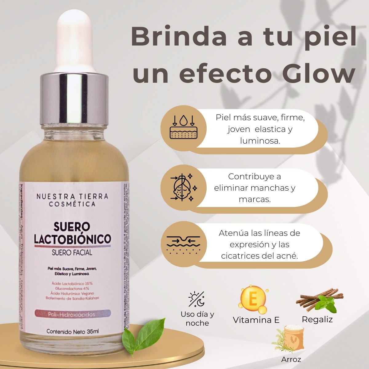 Suero Lactobionico piel mas suave, firme, joven, elastica y luminosa. - Nuestra Tierra Cosmética Ancestral