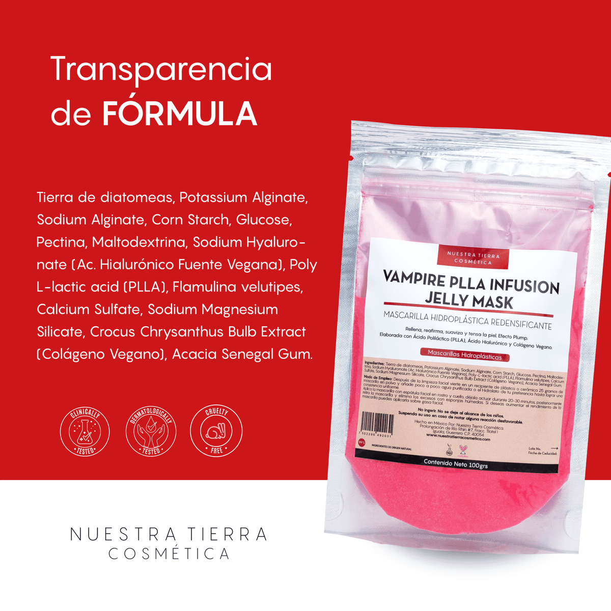 Vampire PLLA Infusion Mascarilla Hidro - Plastica Redensificante y Rellenadora - Nuestra Tierra Cosmética Ancestral
