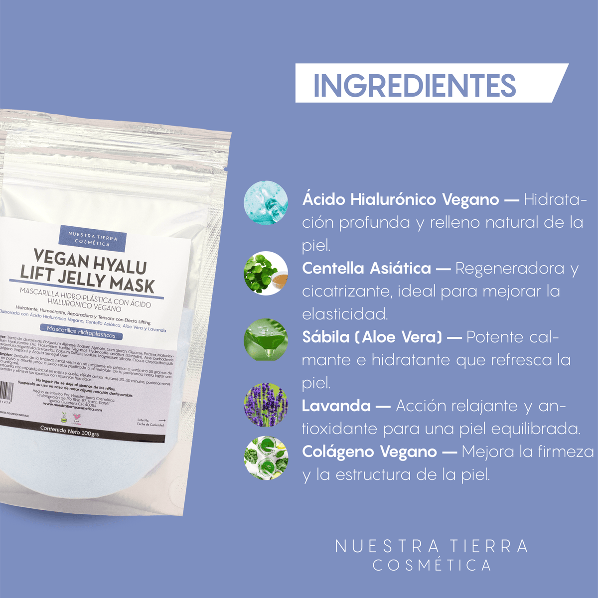 Vegan Hyalu Lift Mascarilla Hidro - Plastica Humectante y Tensora - Nuestra Tierra Cosmética Ancestral